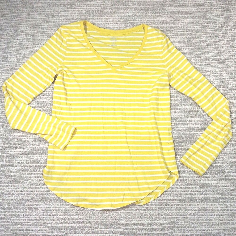 Old Navy Womens Yellow White Striped V-Neck Long Sleeve Rayon Top M S/329877